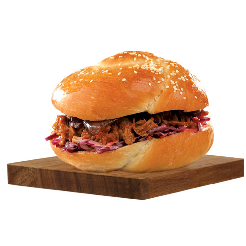 Golden sesame bun filled with BBQ beef brisket