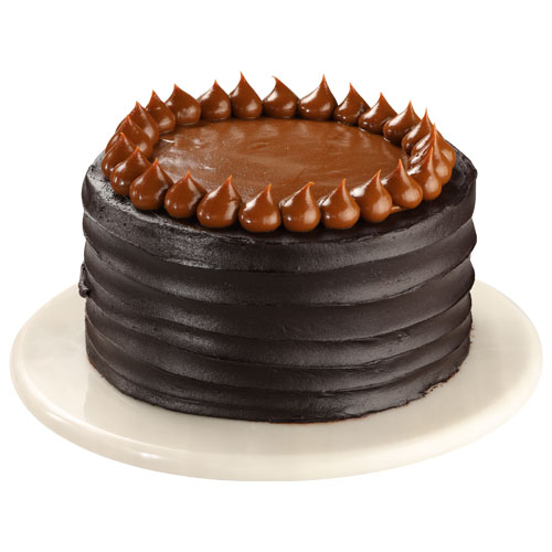 Frosted chocolate cake, topped with chocolate buttercream