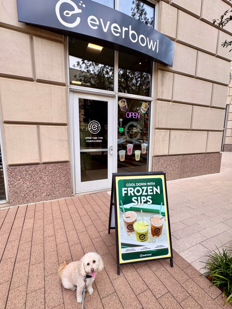 Izzy outside the entrance to Everbowl
