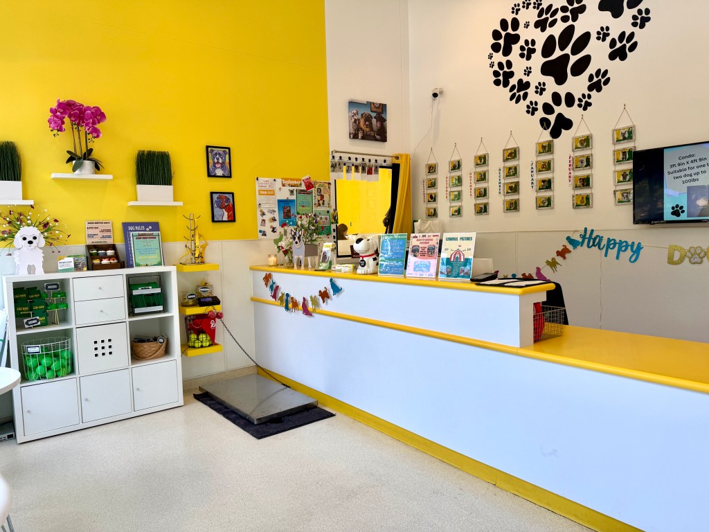 The inside lobby of Dog City